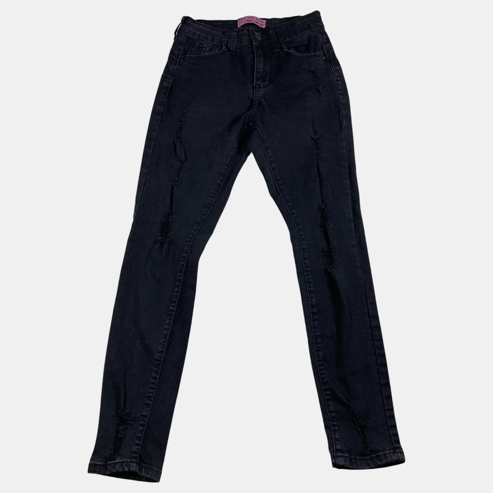 Wax Jean Black Denim High Rise Jeggings Distressed Skinny Jeans Womens Size 1/25